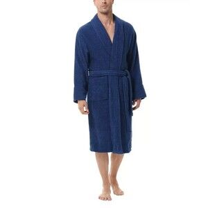 INK + IVY Robe Mens Medium Large Blue Belted Pockets Terry 100% Cotton